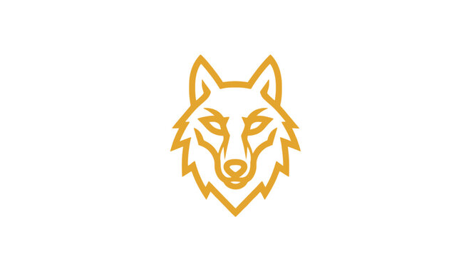 Gold line art wolf head logo design.