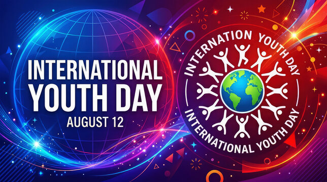 International youth day celebration august 12th graphic with global youth empowerment illustration