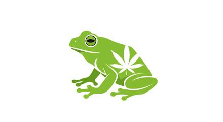 Naklejka premium Green frog mascot with cannabis leaf pattern.