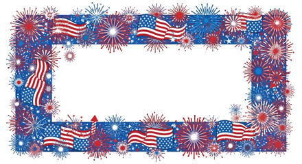 Fototapeta premium Patriotic Fireworks and American Flag Decorative Border Frame