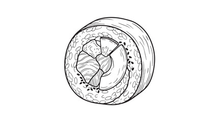 Hand drawn sushi roll vector illustration, black and white maki sushi sketch, japanese seafood maki roll icon for restaurant menu design © Toqeer