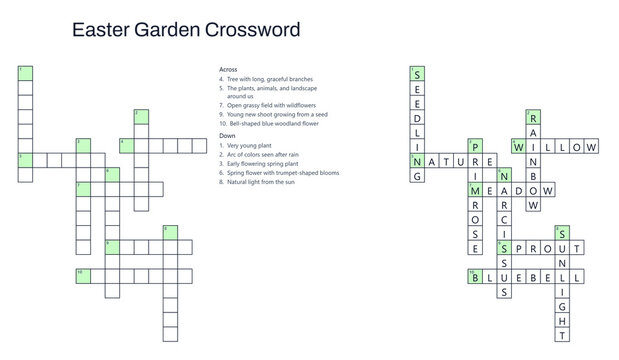 Easter garden crossword puzzle printable educational worksheet