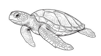 Vintage sea turtle line art illustration, hand drawn marine reptile vector, black and white aquatic animal sketch for coloring book or logo © Toqeer