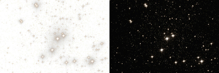 Starry sky night on white and black background, glowing outer space constellation split screen © Maxim