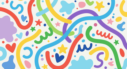 Fototapeta premium Colorful Doodles and Shapes Background, Playful Abstract Pattern