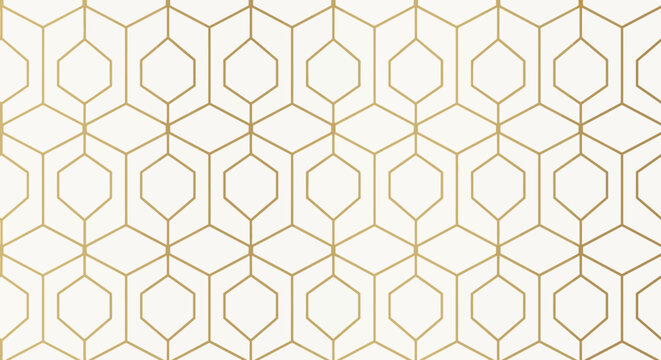 Elegant gold geometric pattern on white background, seamless texture