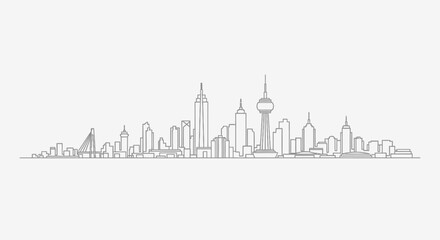 Fototapeta premium Modern City Skyline Line Art - Abstract Urban Landscape Drawing
