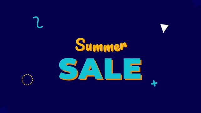 4K Blue summer sale vector text loop, 2D flat coral typography animation, aquatic beach promo motion graphic
