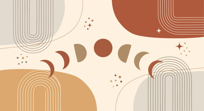 Boho Moon Phases Abstract - Mid Century Modern Geometric Pattern