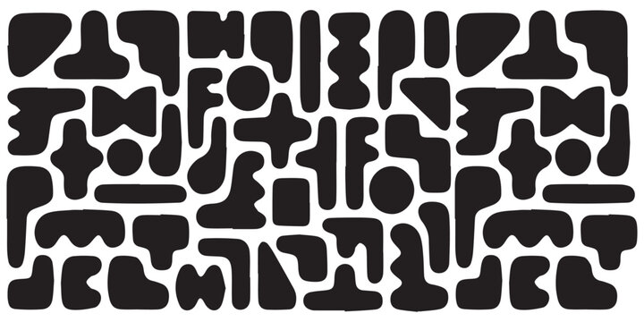 Abstract geometric pattern with intersecting lines and polygons in black and white.