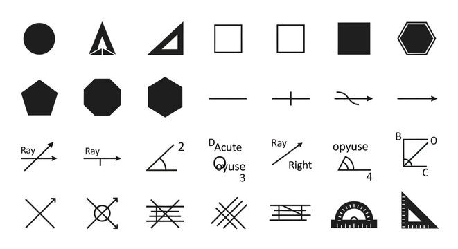 Geometric Shapes, Angles, Lines and Math Symbols - Education
