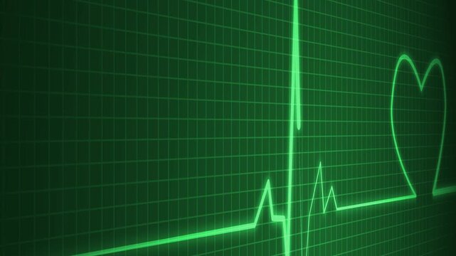 Heartbeat line on ECG grid forming a stylized heart shape at right, single continuous line with spikes and flat segments animation