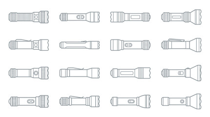 Tactical and handheld flashlight outline icons. © katokcargo