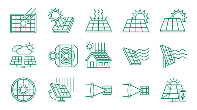 Sun radiation and thermal energy transfer icons.