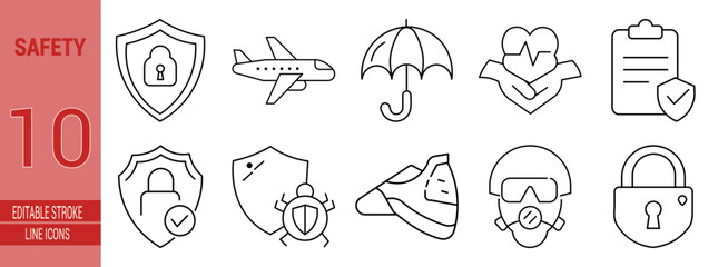 Obraz premium Essential safety and security protection line icons collection