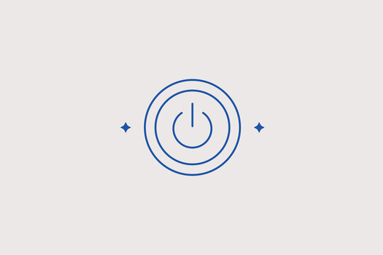 Circular electric power standby button line icon for tech store. Minimalist vector illustration for computer shop, electronics manufacturer, repair service.