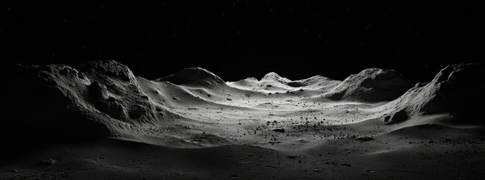 Cratered Lunar Landscape under a Starry Night Sky with Realistic Textures and Dramatic Lighting