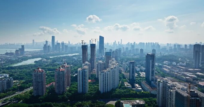 Modern urban development and high-rise residential buildings in Shenzhen, China