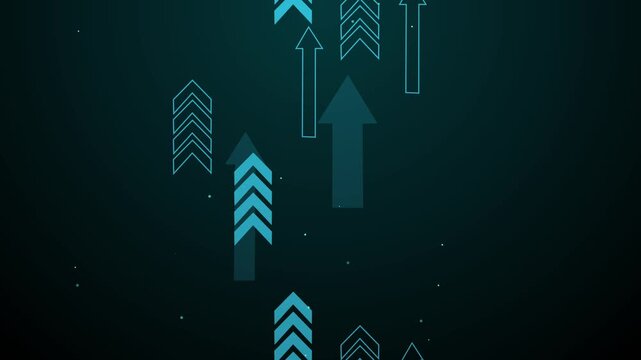 Stylized upward-pointing arrows on a dark radial gradient background minimal abstract business growth concept animation