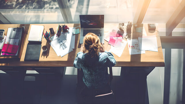 culpability. Person working at a modern desk viewed from above. lifestyle magazines, social media lookbooks, designed for lifestyle magazines and social media content, inspires lifestyle.