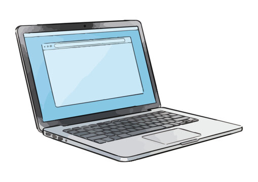 Item-style minimalist desktop computer illustration, elegant watercolor PC monitor with glossy textures and soft bleeds for creative technology branding ／ シズル感のあるパソコン・周辺機器のイラスト