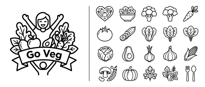 Go Veg Concept with Vegetable Line Icons Collection