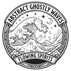 Fototapeta premium Abstract Ghostly Ocean Waves Halloween Circular Vector