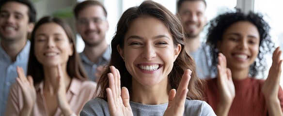 Obraz premium Coworkers from various backgrounds celebrate success with joyful toasts in a modern, vibrant office setting.