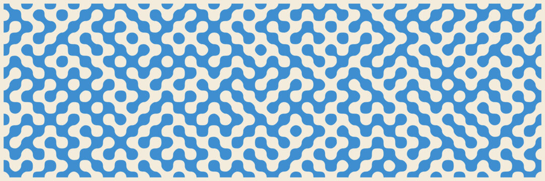 Intricate mid century modern rounded shapes pattern in blue and cream