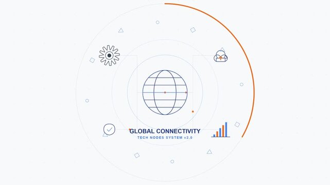 The graphic illustrates global connectivity with a growing bar chart and globe on a white background