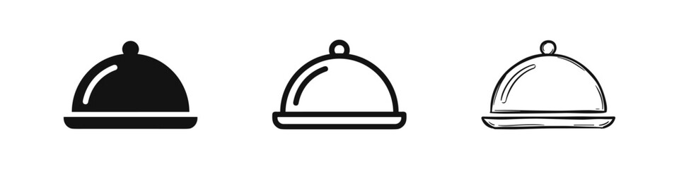 Food service dome cloche icons set, restaurant and catering service © drawing lines