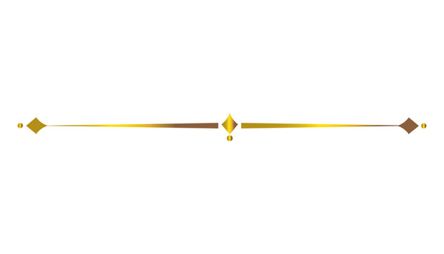 Elegant golden decorative line divider with geometric diamond and dot accents, featuring a gradient metallic finish, perfect for design elements and text separation, isolated on transparent background