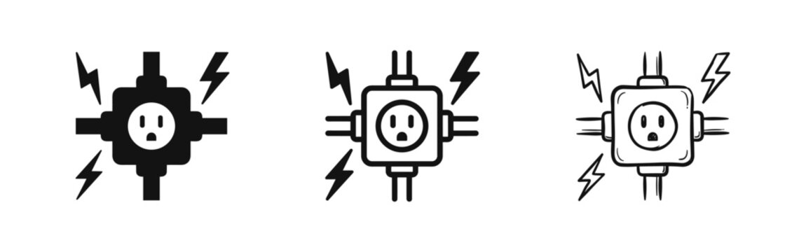 Electric power socket and plug adapter icons set, energy and electricity