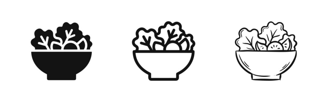 Fresh salad bowl icon set, healthy vegetable food vector collection