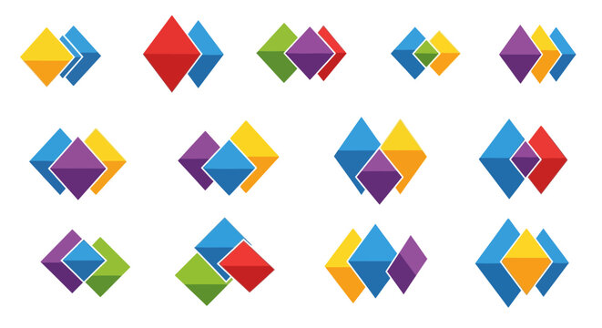 Abstract Geometric Logo Icons Set - Diamond Shapes, Branding Elements