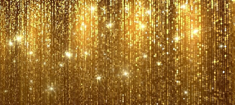 Glamorous Golden Sequin Curtain Background with Sparkling Lights for Festive Celebrations