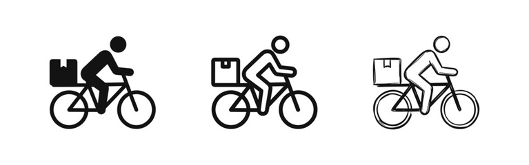 Courier delivery service on bicycle with parcel icons © drawing lines