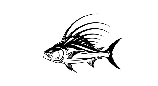 Roosterfish with long dorsal fins sport fishing illustration.