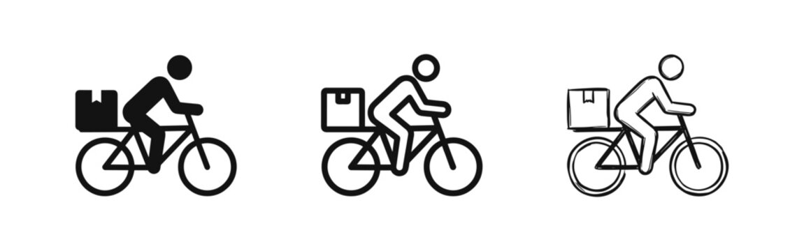 Courier delivery service on bicycle with parcel icons