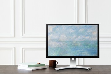 Fototapeta premium Computer screen with vintage painting.