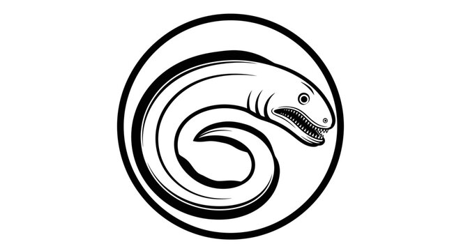 Tribal style coiled eel circular graphic art.
