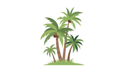 Fototapeta premium Tropical Palm Trees in Green Grass, Vector Illustration