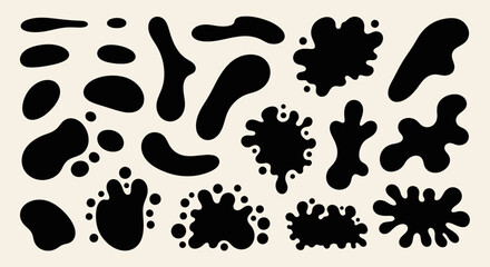 Fototapeta premium Black Abstract Organic Shapes Set on Beige Background, Splatters