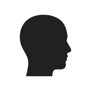 Black silhouette, human head, side profile, vector icon, minimalist design isolated on White Background silhouette