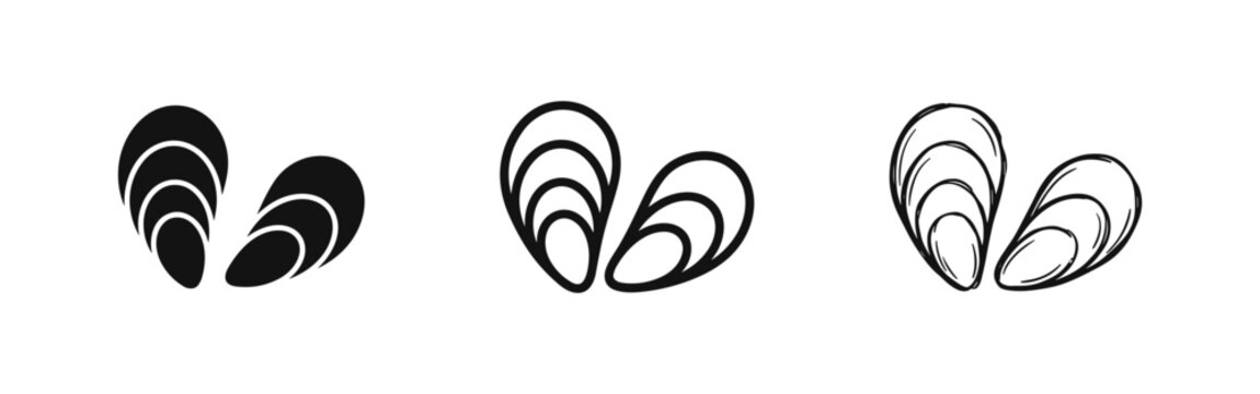 Mussel shell or seafood icon set