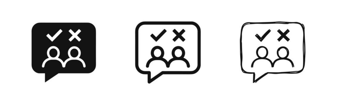 Feedback and decision making icon set with pros and cons
