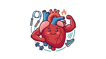 Fototapeta premium Strong Happy Heart Character Exercise Fitness Mascot