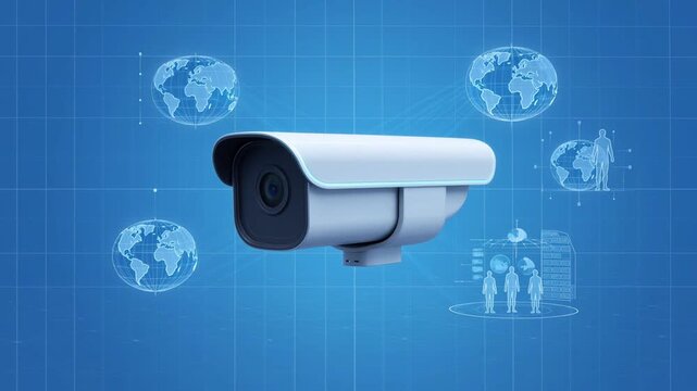 Global security surveillance camera with digital holographic data interface and map hud
