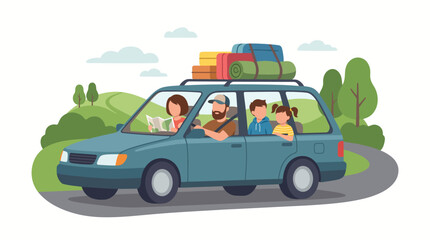Fototapeta premium Road Trip Family Journey with Luggage on Car