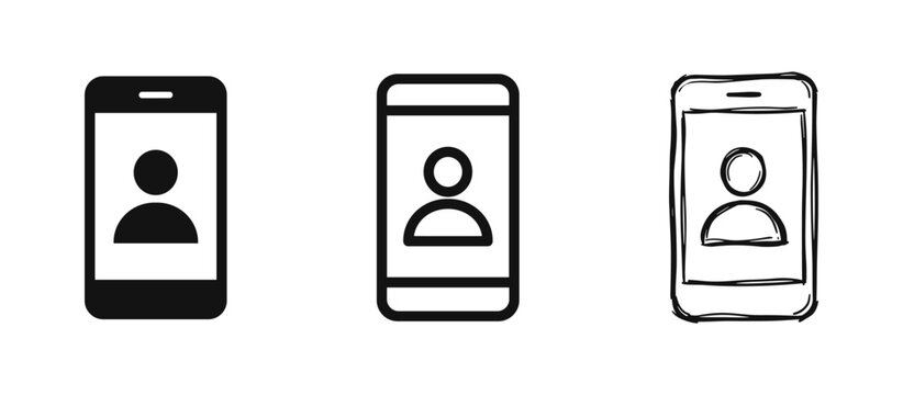 Mobile User Profile Icon Set in Flat, Outline, and Sketch Styles
